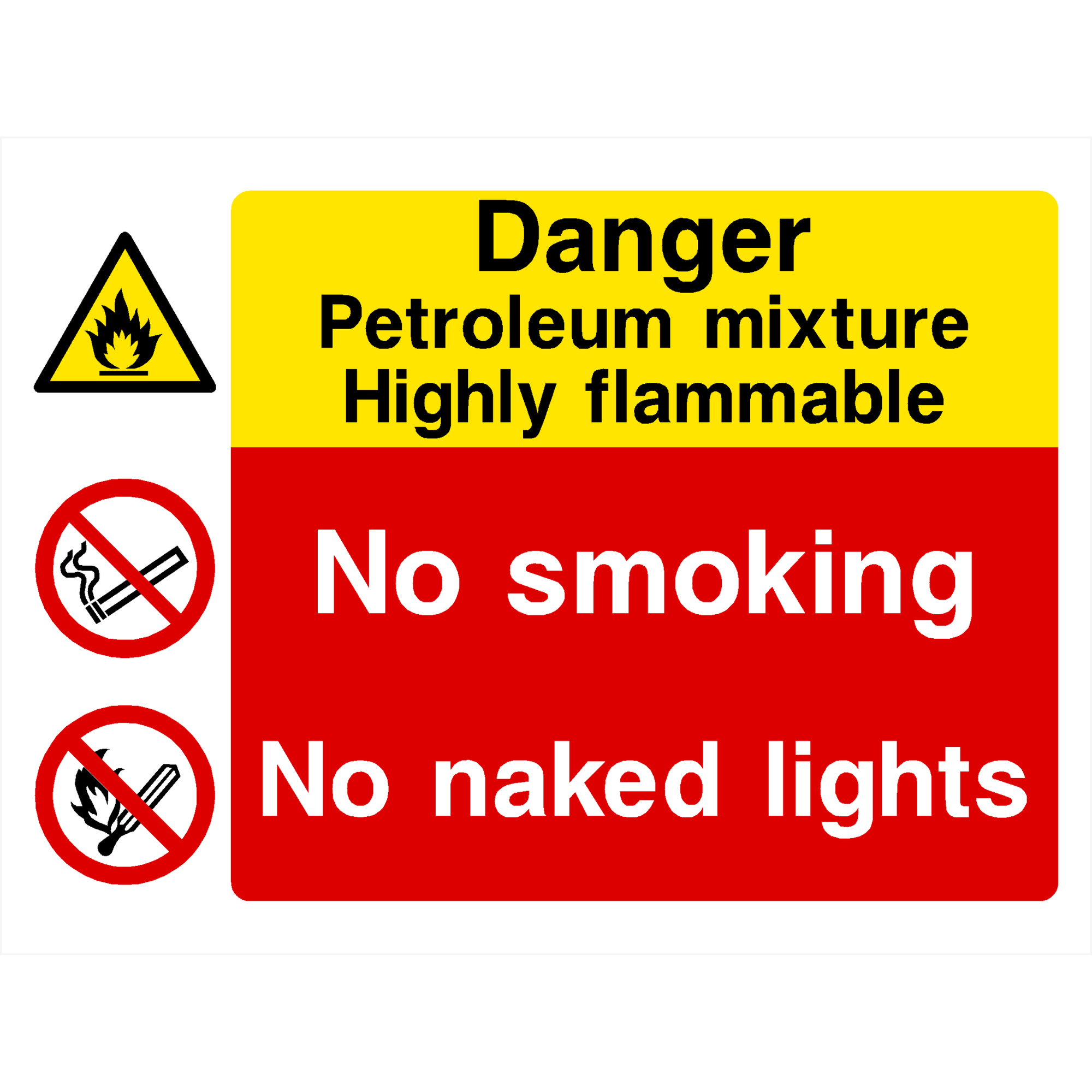 Petroleum Mixture Highly Flammable No Smoking Sign