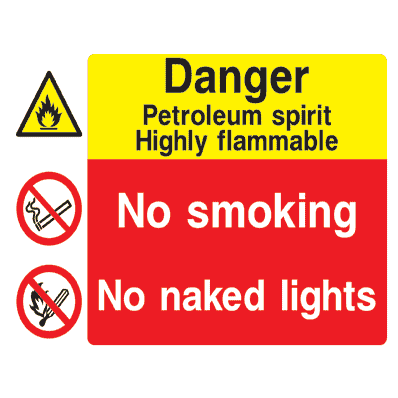 Petroleum Spirit Flammable No Smoking Sign