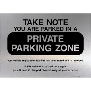 Private Parking Zone Sign in Brushed Silver