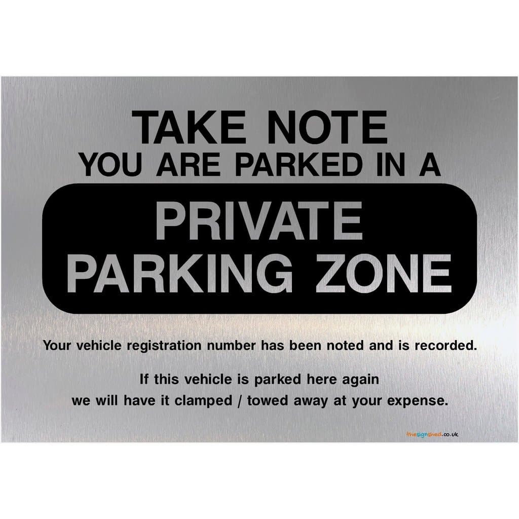 Private Parking Zone Sign in Brushed Silver