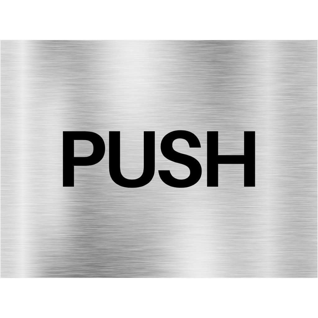 Push Brushed Silver Door Sign