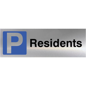 Residents Parking Sign in Brushed Silver