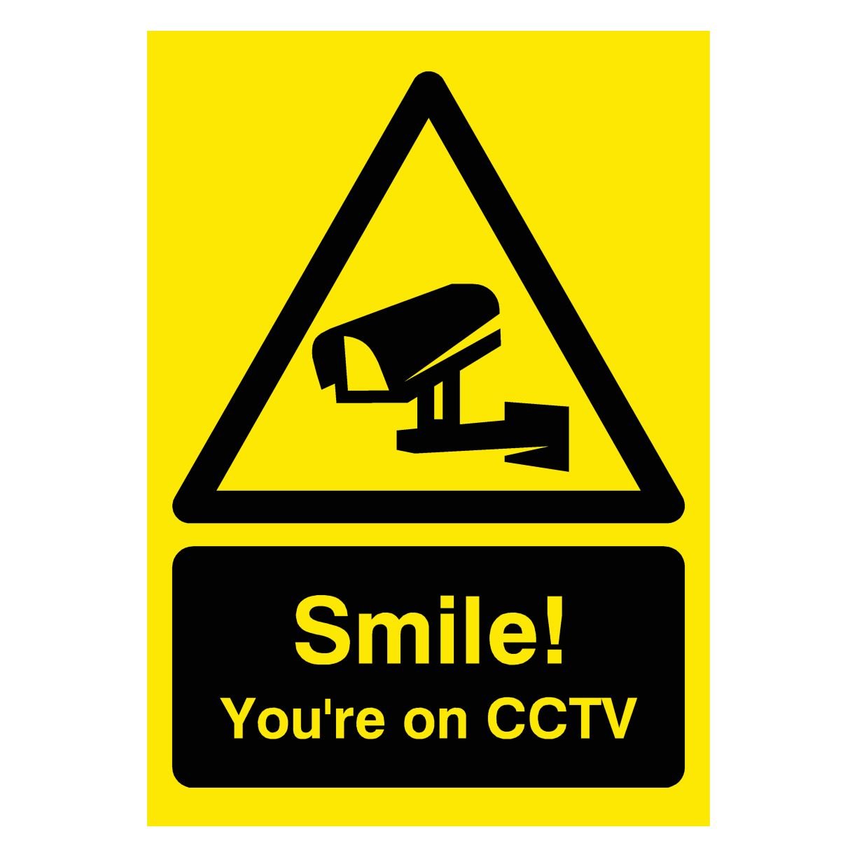 Smile You're On CCTV Yellow Sign