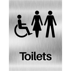 Unisex And Disabled Toilets Sign in Brushed Silver