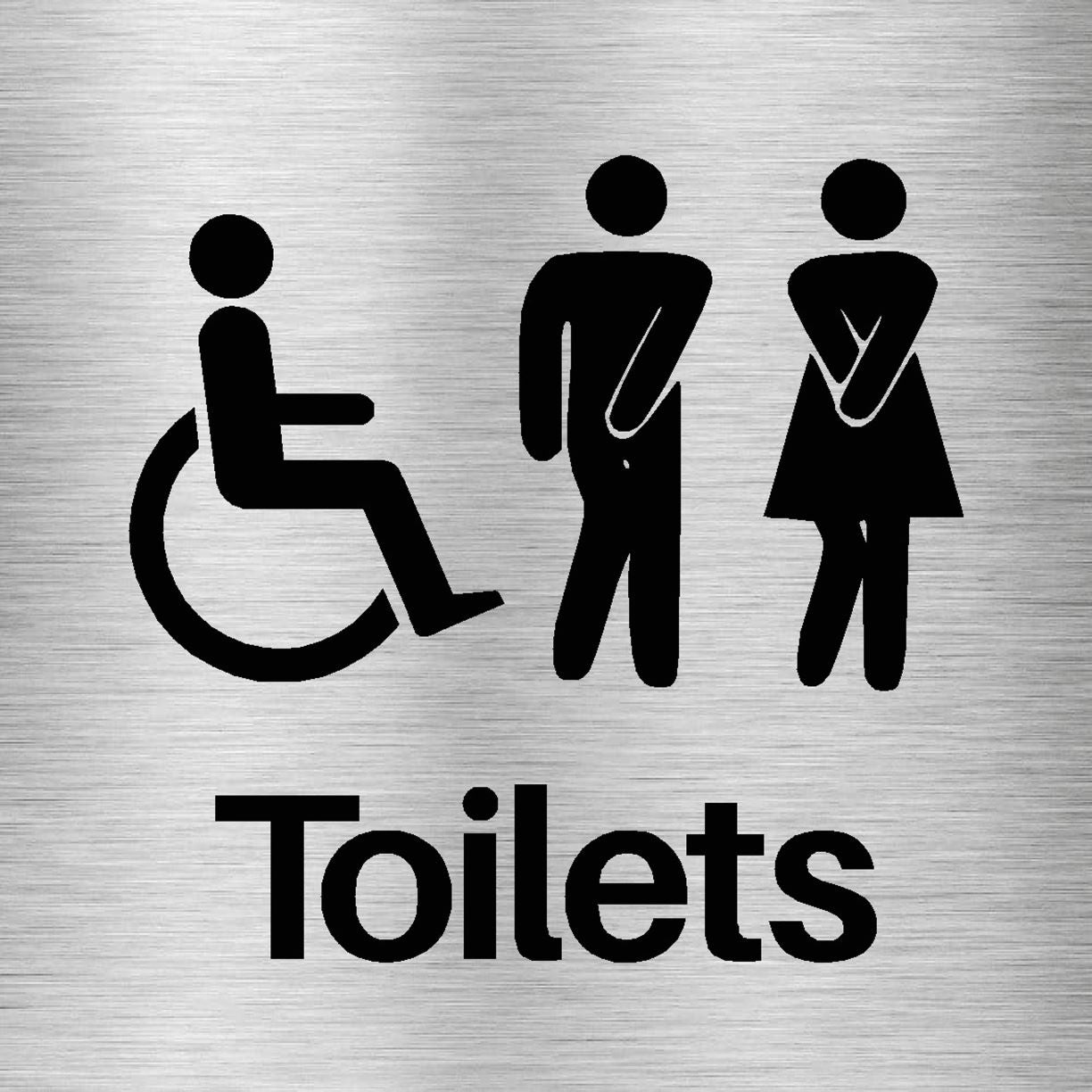 Unisex Disabled Toilets Comic Sign in Brushed Silver