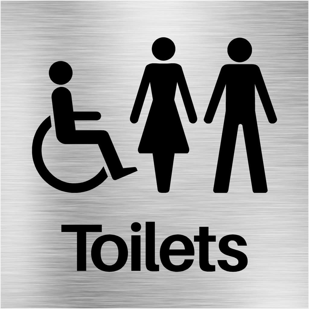 Unisex Disabled Toilets Sign in Brushed Silver