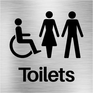 Unisex Disabled Toilets Sign in Brushed Silver