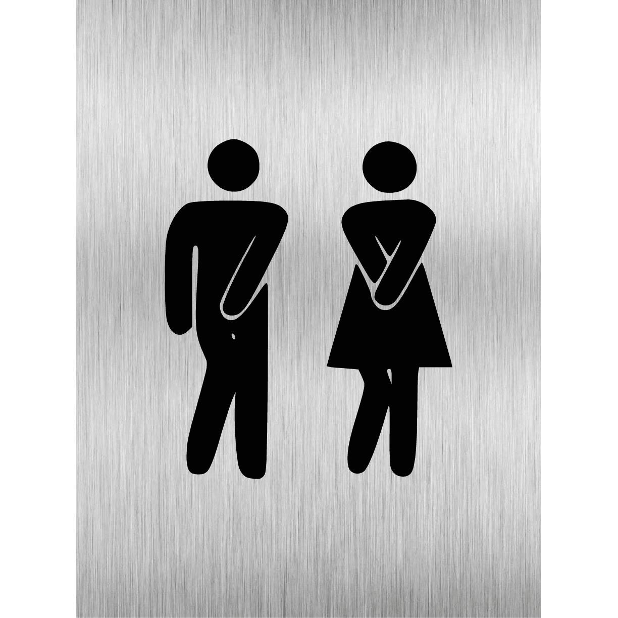 Unisex Toilets Comic Sign Brushed Silver