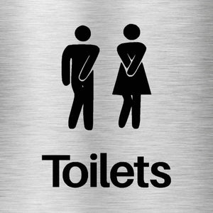 Unisex Toilets Comic Sign in Brushed Silver | Square