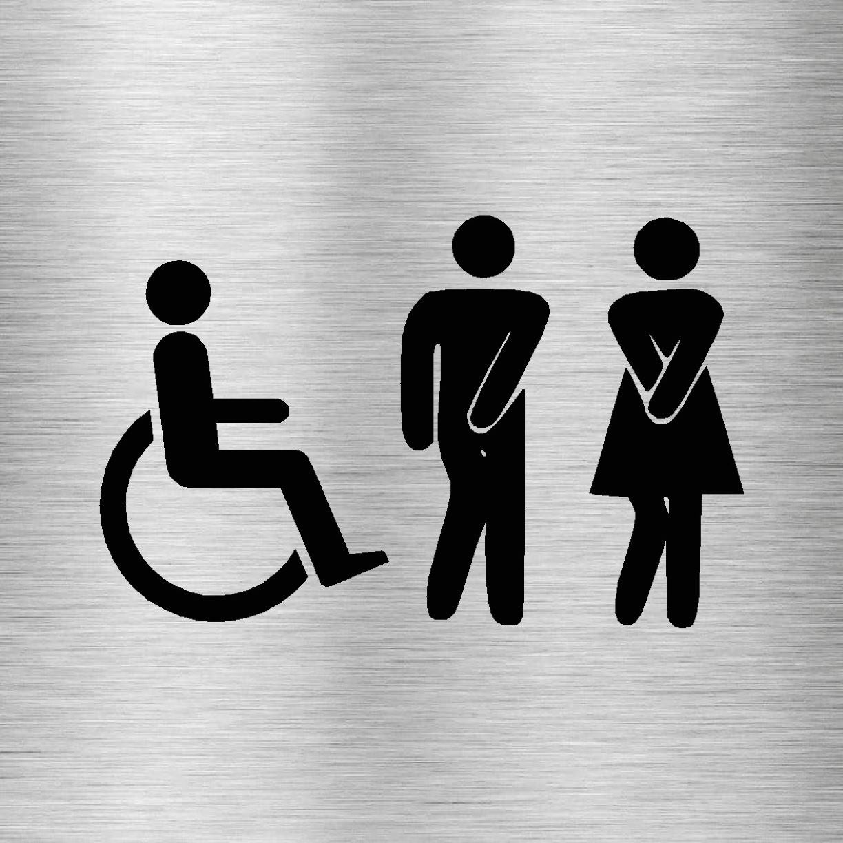 Unisex Toilets Disabled Comic Sign in Brushed Silver