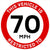 Vehicle Restricted Speed 70 MPH Sign