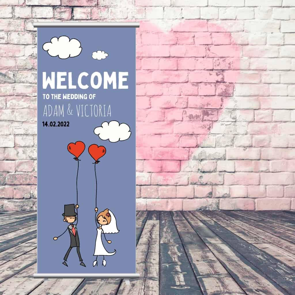 Wedding Pop Up Banner | Couple Balloons Clouds Blue