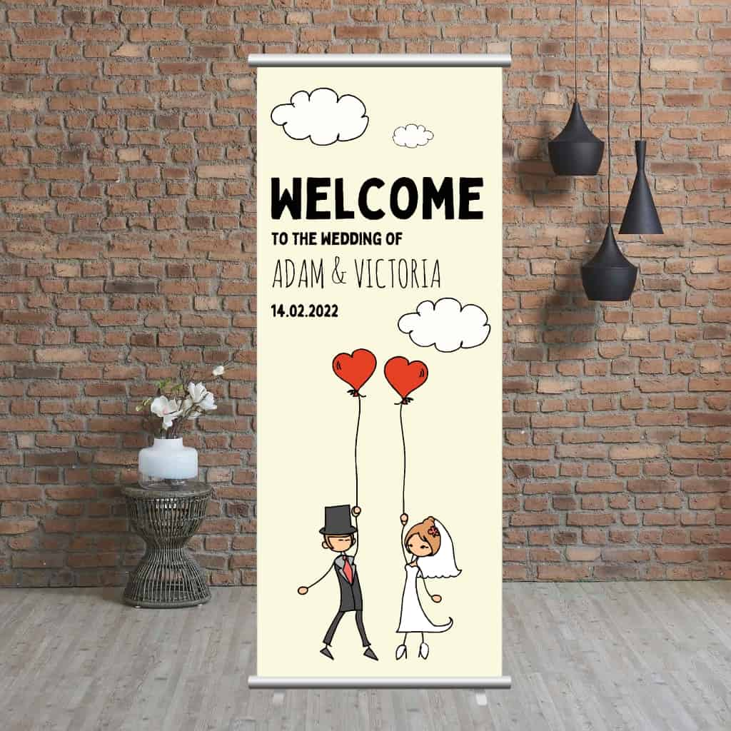 Wedding Pop-Up Banner | Couple Balloons Clouds Cream