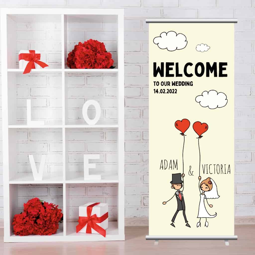 Wedding Pop Up Banner | Couple With Balloons Cream