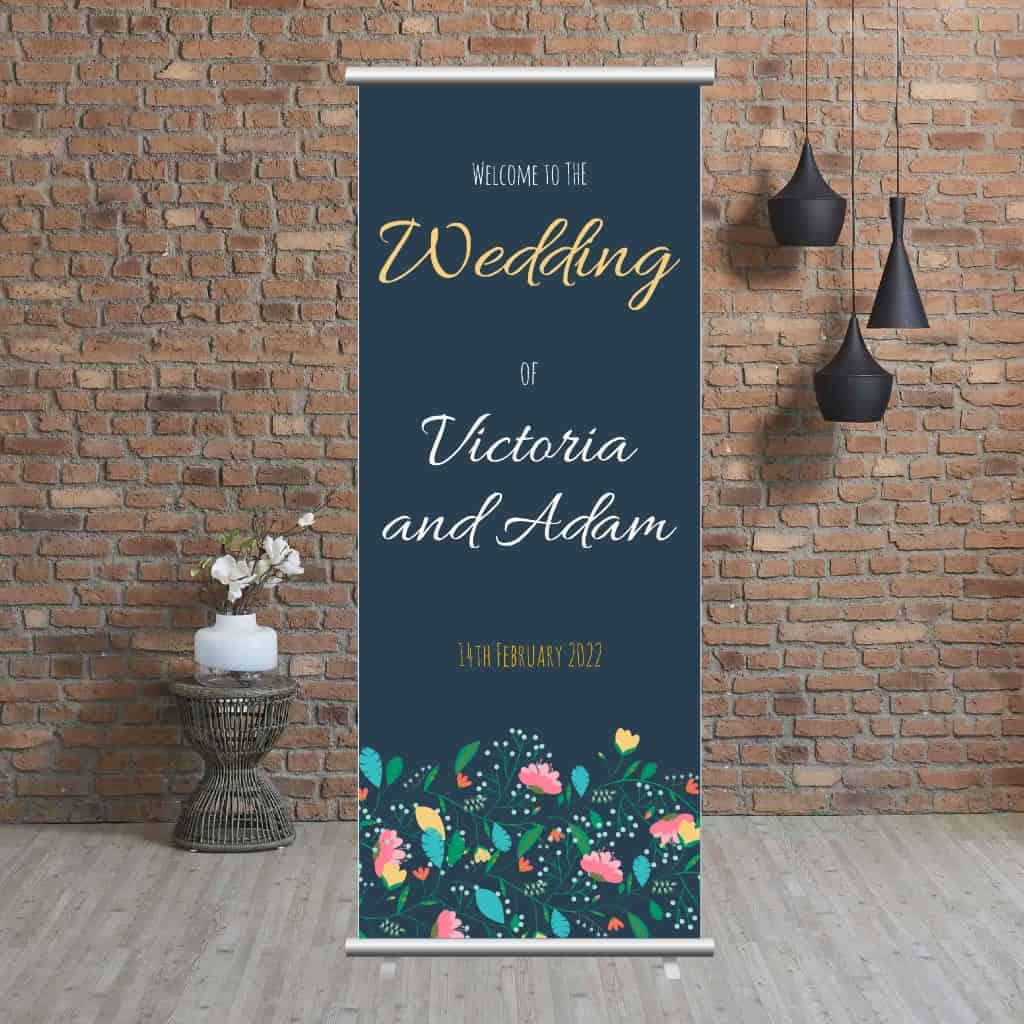 Wedding Pop Up Banner | Decorative Flowers Blue