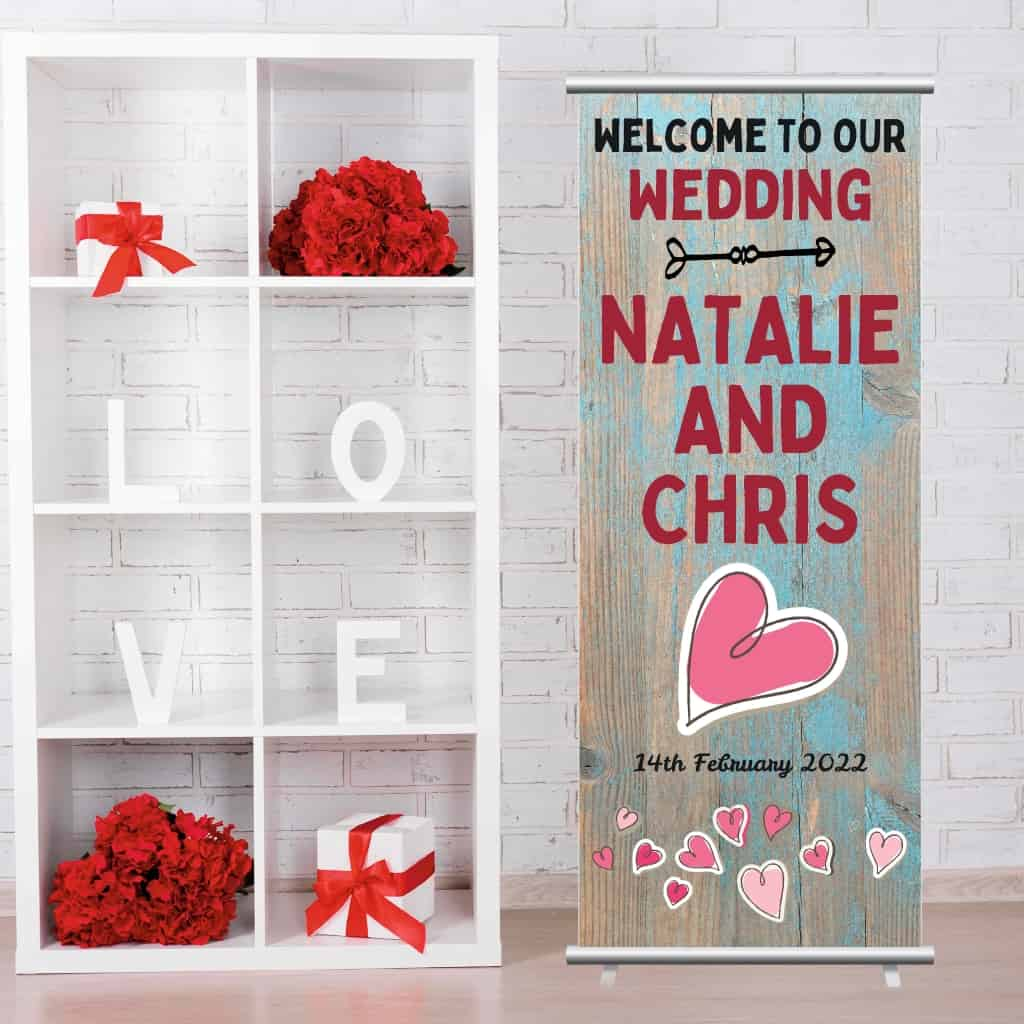 Wedding Pop Up Banner | Weathered Wood Big Heart