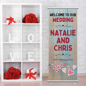 Wedding Pop Up Banner | Weathered Wood Hearts