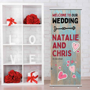 Wedding Pop Up Banner | Weathered Wood Hearts