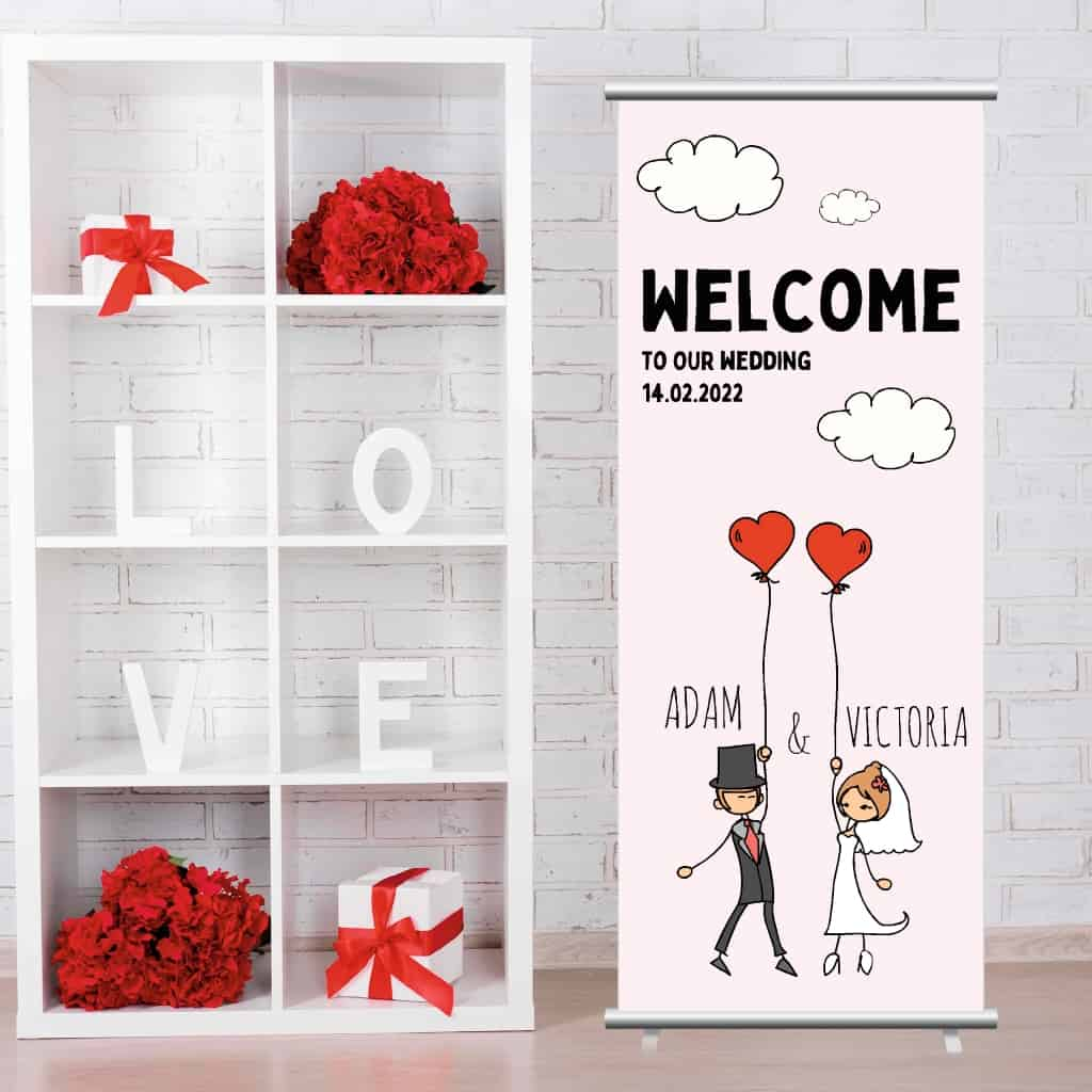 Wedding Pop Up Banner | Wedding Couple Balloons Pink