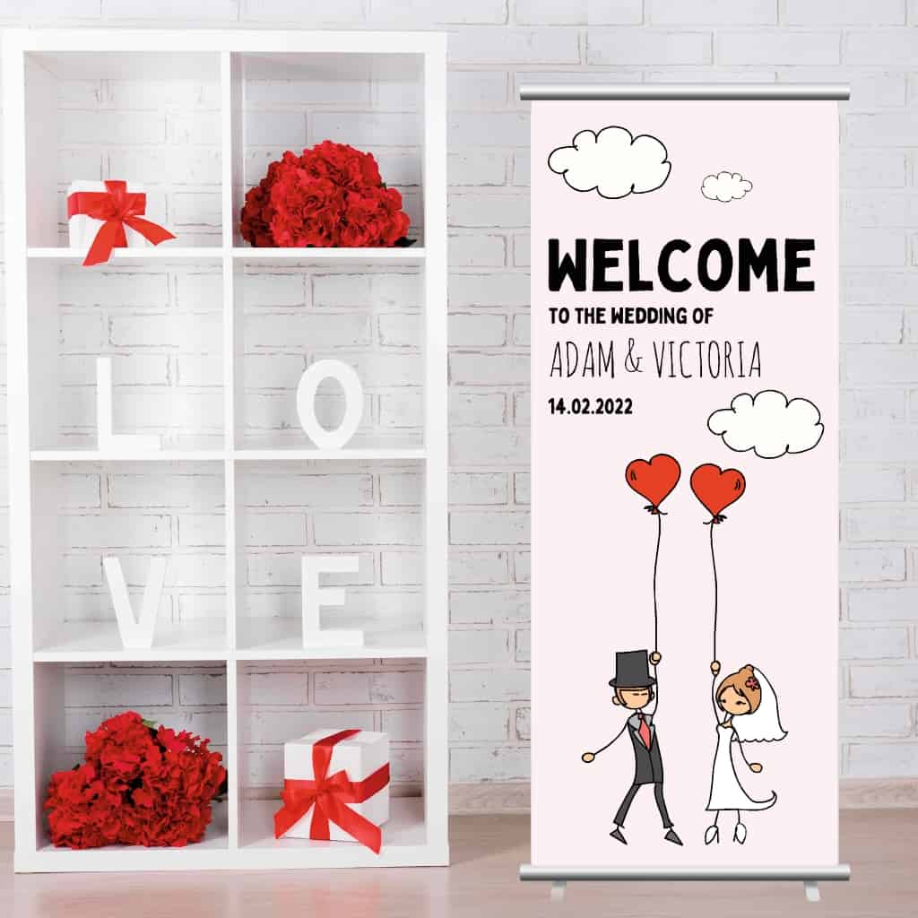 Wedding Roller Banner | Couple Balloons Pale Pink