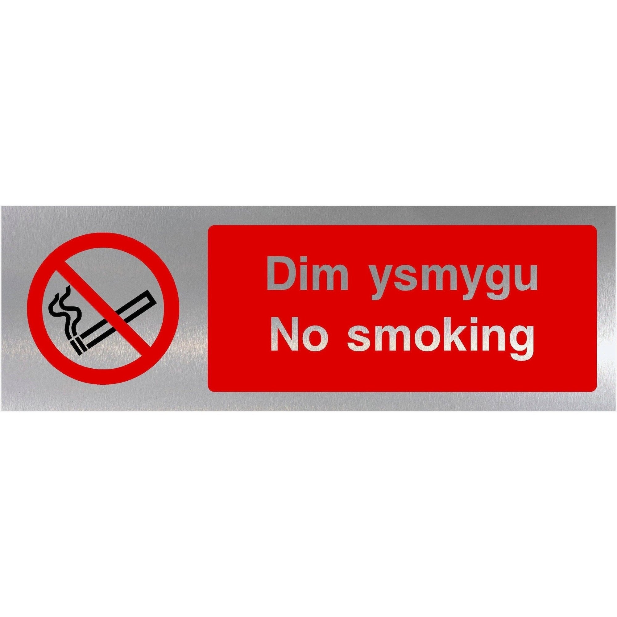 Welsh No Smoking Sign in Brushed Silver